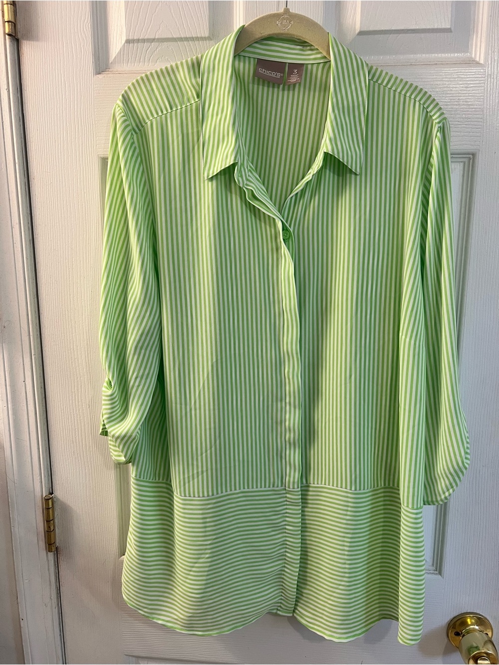 Chico's Lime Green Stripe Button-Down Shirt